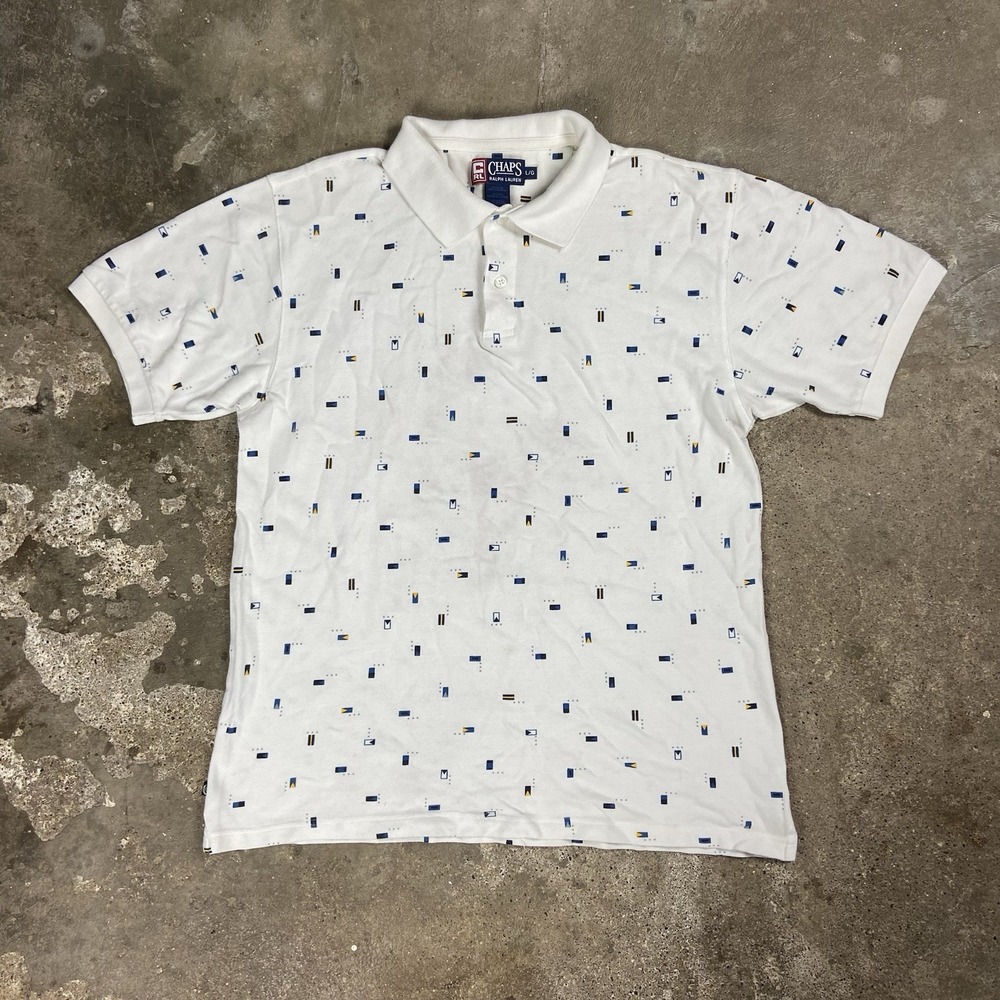Vintage 90s Chaps Ralph Lauren Polo Shirt Size Large White Nautical Flag Pattern